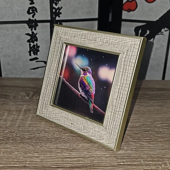 Framed 4x4 Hummingbird Fantasy Art Watercolor Oil Painting Print - Picture 5 of 11